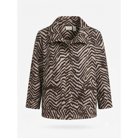 Zenergy by Chico's Jackets & Blazers - Chicos Zenergy Chic Zebra Print Y2K Revival Jacket Brown Cream Snap Front 1 M